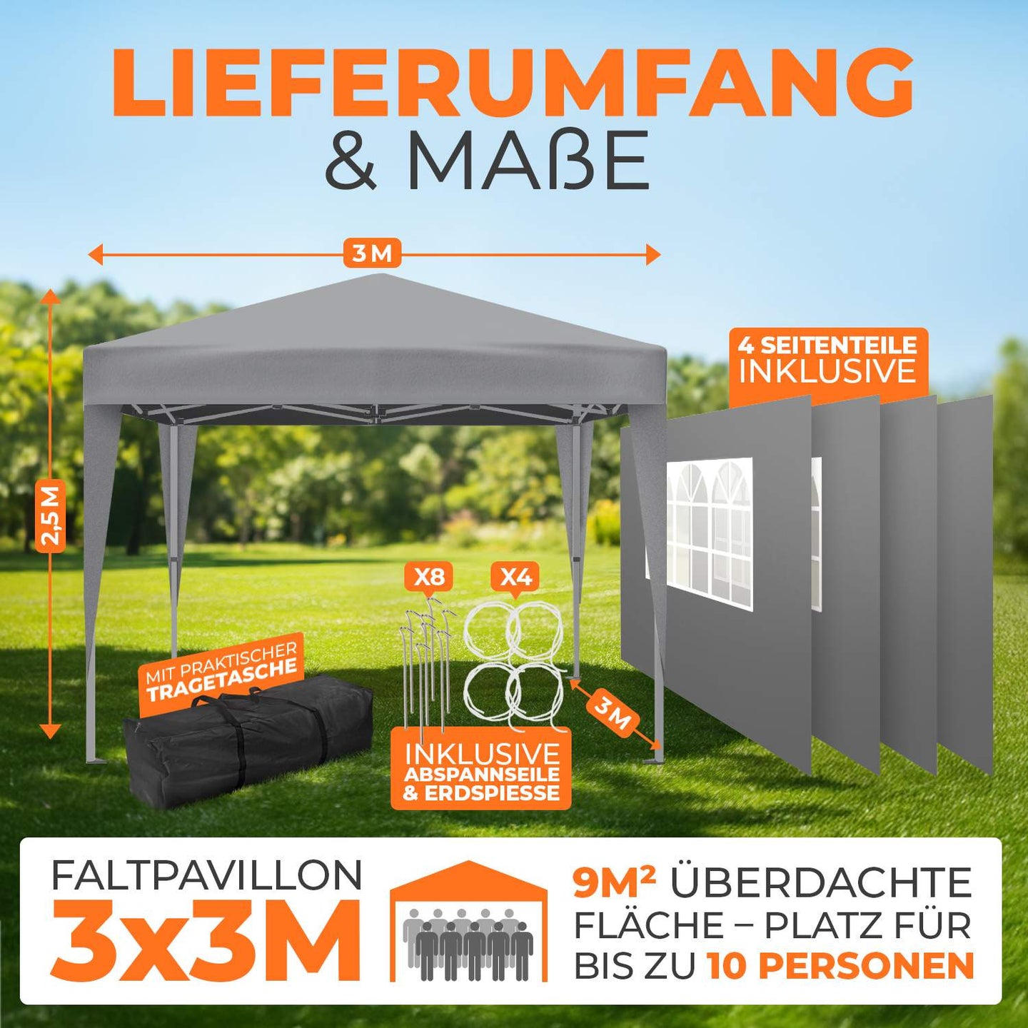 Faltpavillon 3x3m - wasserdicht