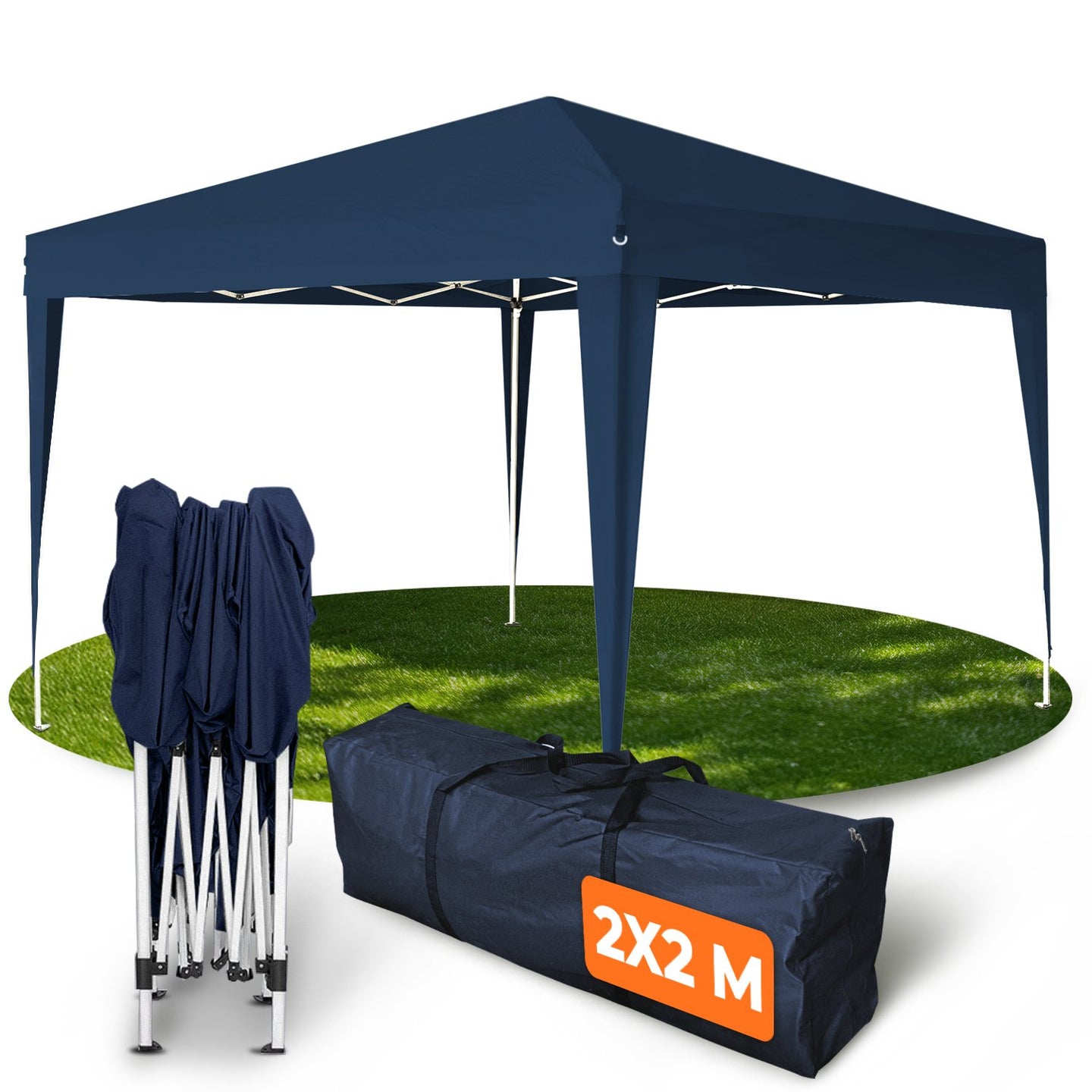 Schnell aufgebautes und wasserdichtes Faltpavillon 2x2m im Garten in blauer Farbe 