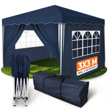 Schnell aufgebautes und wasserdichtes Faltpavillon 3x3m im Garten in blauer Farbe inkl. 4 Seitenteile