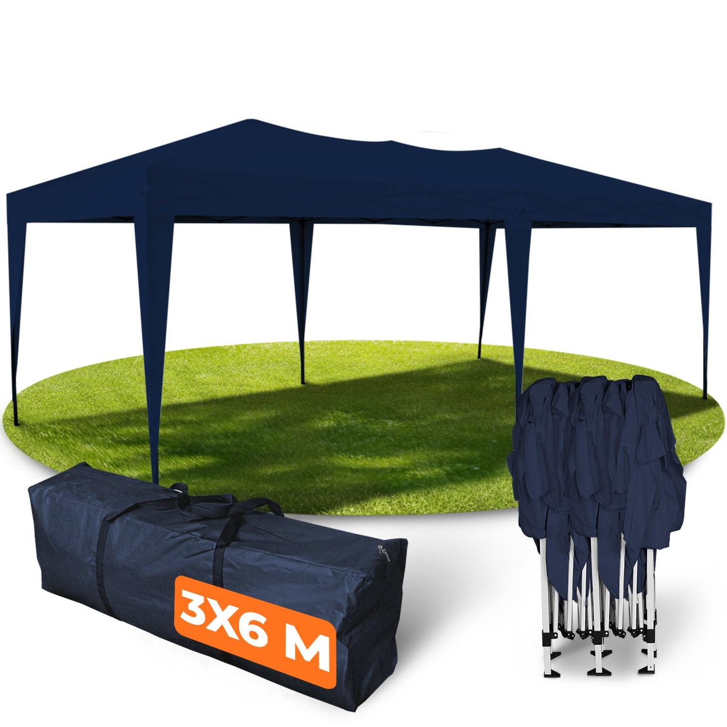 Schnell aufgebautes und wasserdichtes Faltpavillon 3x6m im Garten in blauer Farbe