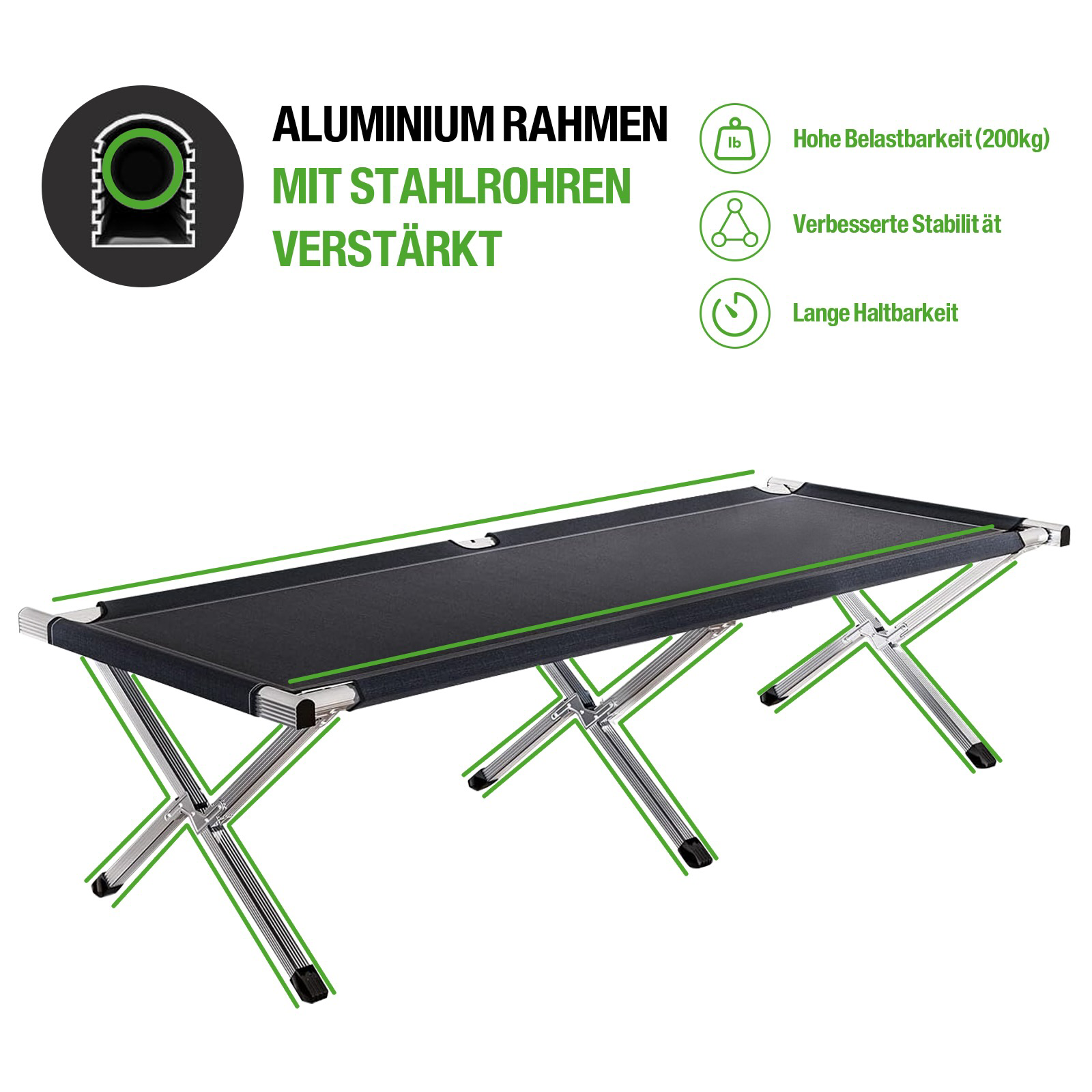 Feldbett XXL - 210 x 72 x 45 cm oder 190 x 64 x 42 cm - inkl. Tasche