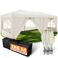 Schnell aufgebautes und wasserdichtes Faltpavillon 3x6m im Garten in Champagner Farbe inkl. 6 Seitenteile