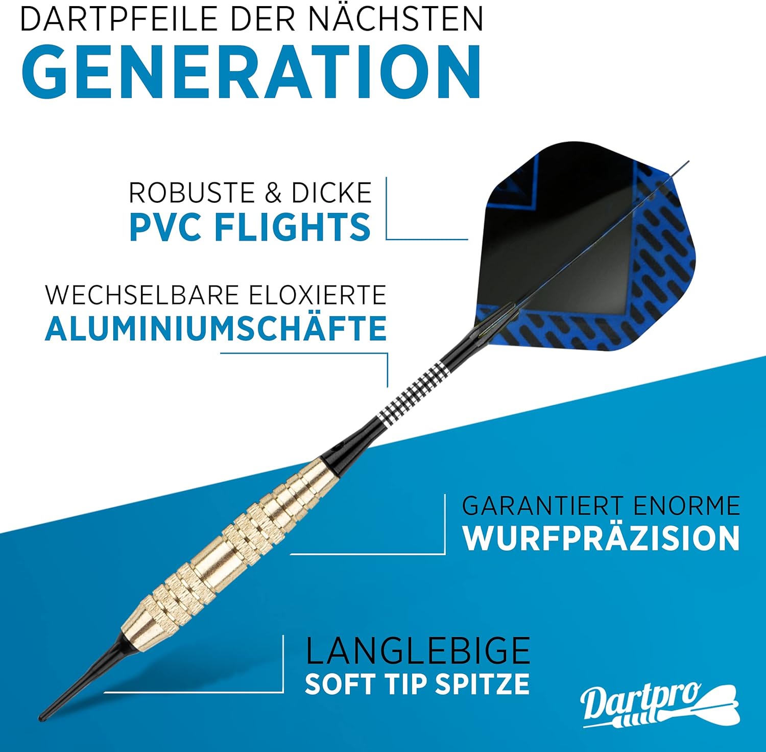 DartPro [DAS ORIGINAL] - Dartpfeile mit Kunststoffspitze – 12 Dartpfeile für elektronische Dartscheibe [18g]
