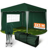 Schnell aufgebautes und wasserdichtes Faltpavillon 3x3m im Garten in grüner Farbe inkl. 2 Seitenteile