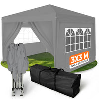 Schnell aufgebautes und wasserdichtes Faltpavillon 3x3m im Garten in grauer Farbe inkl. 4 Seitenteile