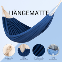 Hängematte 210 x 150 cm - Gesamtlänge 320 cm - Belastbarkeit bis 300 kg, blau
