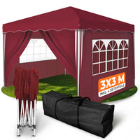 Schnell aufgebautes und wasserdichtes Faltpavillon 3x3m im Garten in roter Farbe inkl. 4 Seitenteile