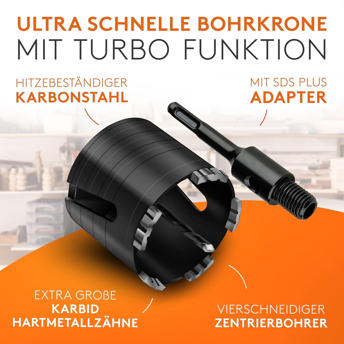WERKTAL - Bohrkrone 82mm SDS Plus [5 XXL Karbid Zähne]