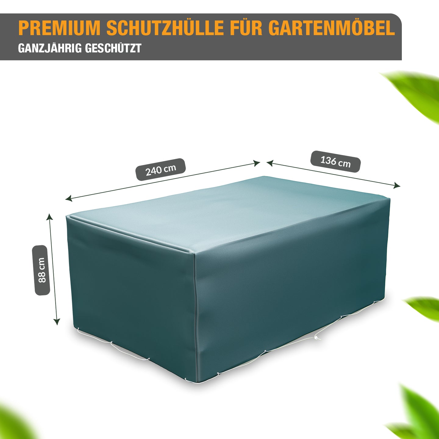 Schutzhülle Gartenmöbel - rechteckig 240 x 136 x 88 cm - wasserdicht - Abdeckhaube für Sitzgarnituren, Tisch & Stühle - grün