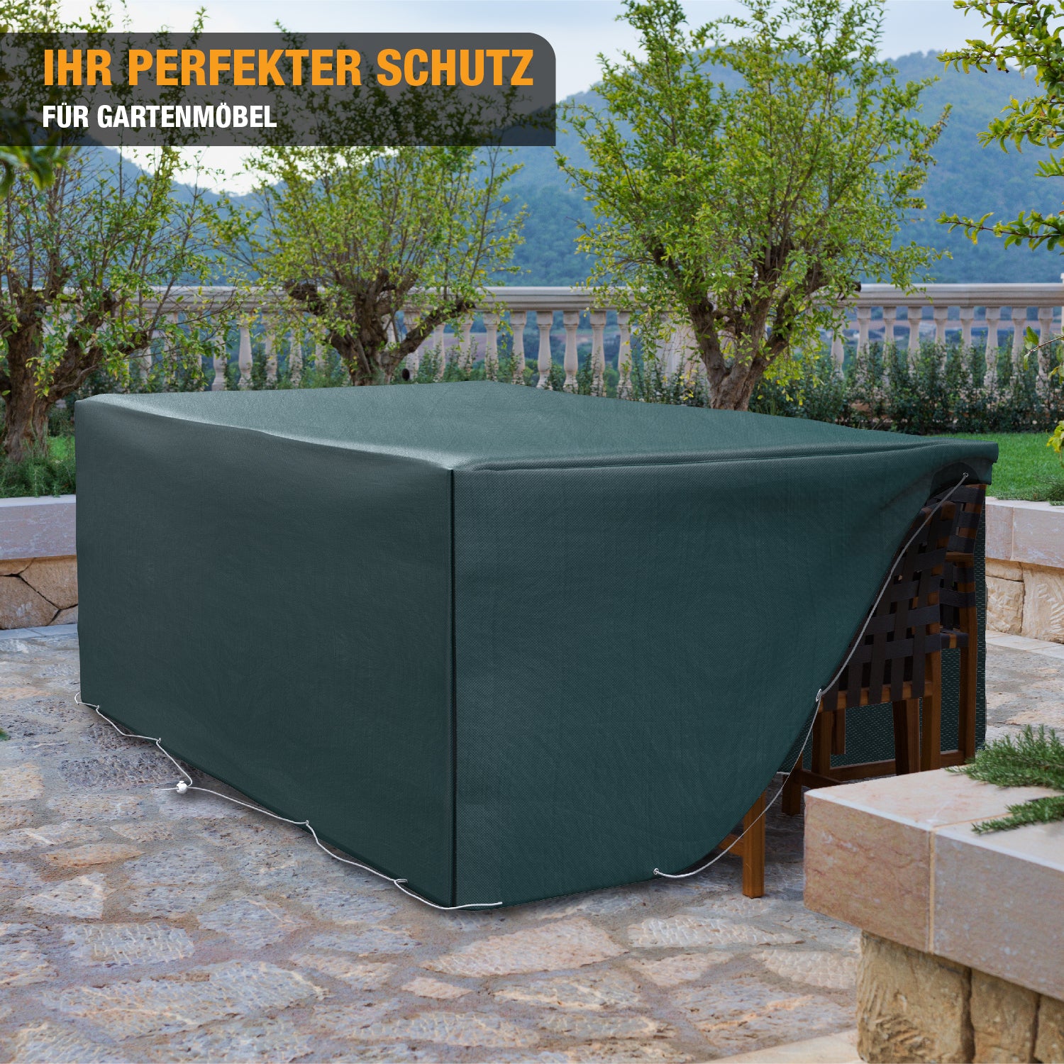 Schutzhülle Gartenmöbel - rechteckig 240 x 136 x 88 cm - wasserdicht - Abdeckhaube für Sitzgarnituren, Tisch & Stühle - grün