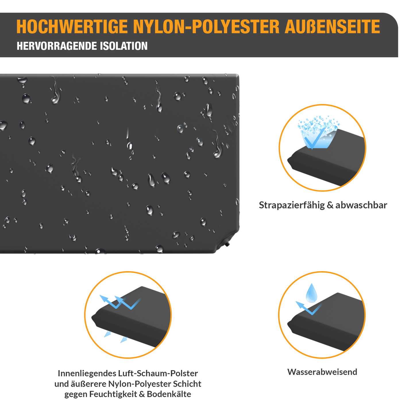 Isomatte selbstaufblasend - Luftbett - 200 x 66 x 10 cm - Luftmatratze - grau