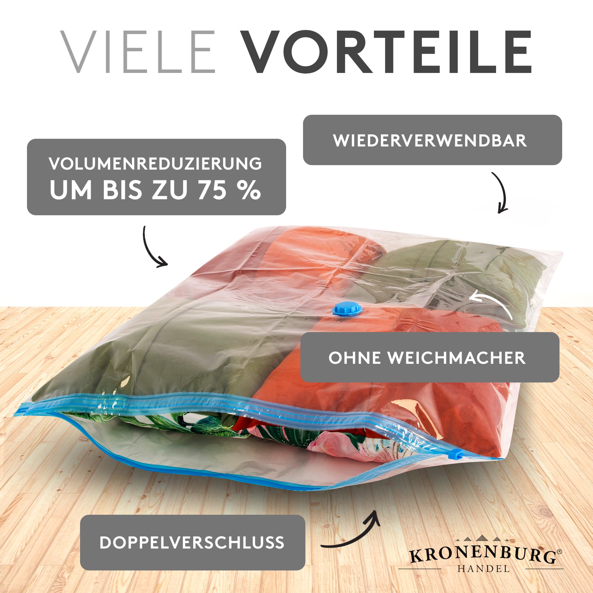 Vakuumbeutel - 3 Größen - 20er Set - Aufbewahrungsbeutel für Bekleidung Bettwäsche und mehr