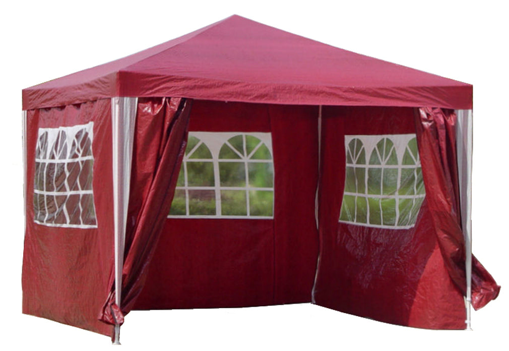 Pavillon PE - wasserdicht - Gartenzelt mit 4 Seitenteilen - Steckpavillon - rot Kronenburghandel