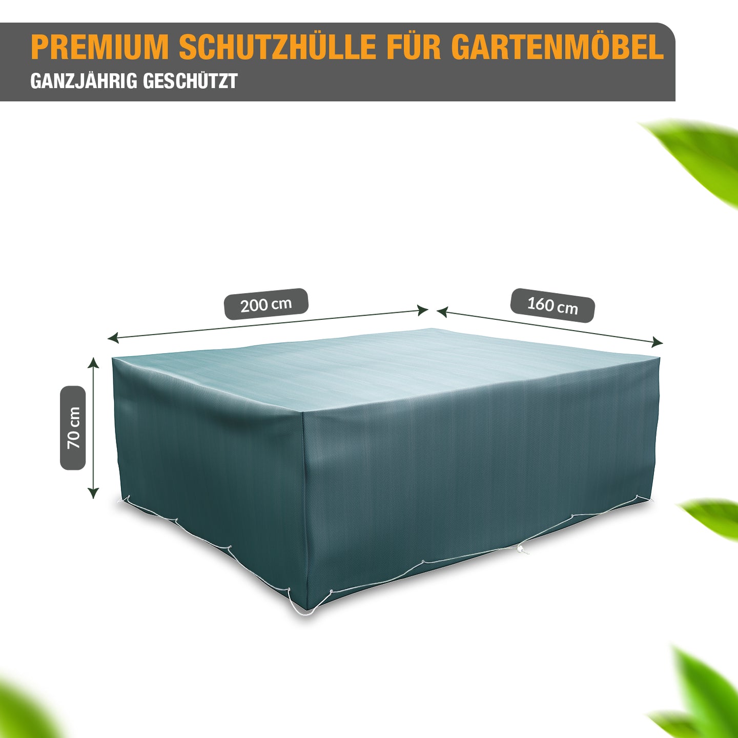 Schutzhülle für Möbelsets - rechteckig 70 x 200 x 160 cm - wasserdicht – Abdeckhaube für Sitzgarnituren, Tisch & Stühle - grün