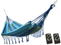 Hängematte mit Fransen 220 x 160 cm, Gesamtlänge 320 cm - Doppelhängematte mit Befestigungs-Set - Belastbarkeit bis 300 kg - blau/grün